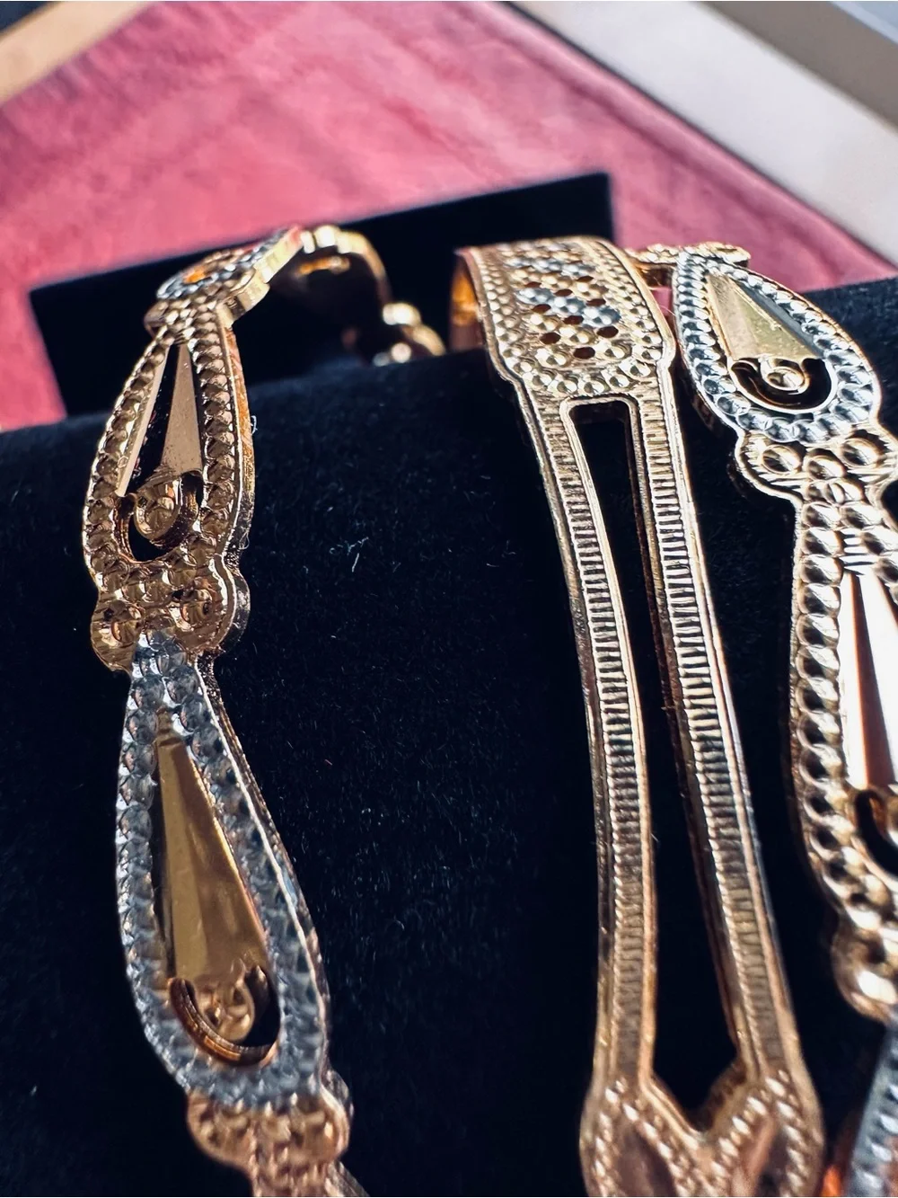 Gold Two-Tone Linked Bangle Bracelets - set of six size 2.6/2.8